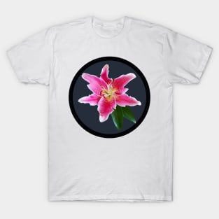 Pink Stargazer Lily Flower Circle Frame T-Shirt